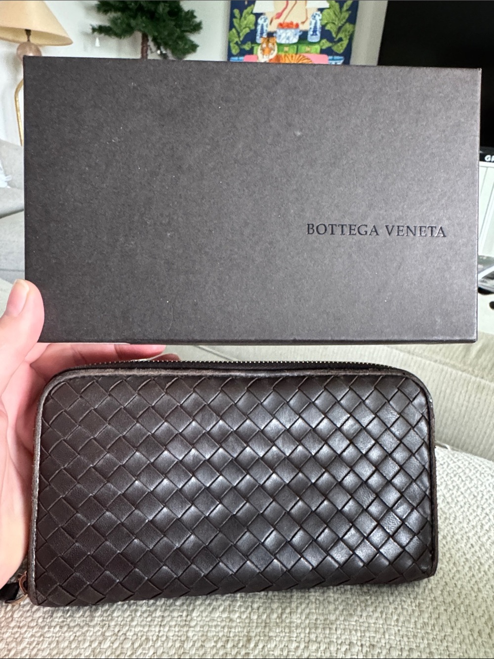 Bottega Veneta Dark Brown Intrecciato Zip Wallet VGUC